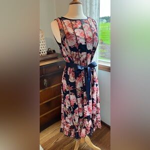 Jessica Howard Floral Midi Dress with Navy Sash